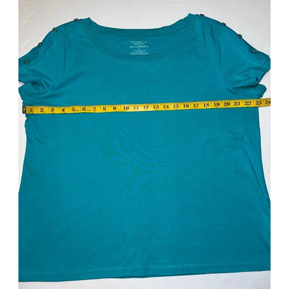 Talbots Women's Plus Size 2Xp Top Stretch Weekend Tee Button Accent Teal - Picture 3 of 6